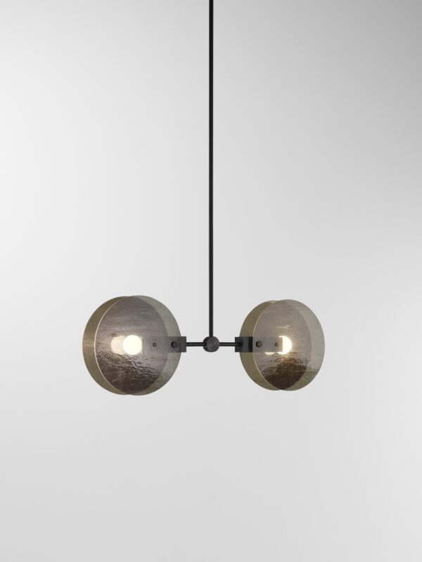 Nebulae Vertical Chandelier | 2 Shades - Black Anodised, Textured Black Glass