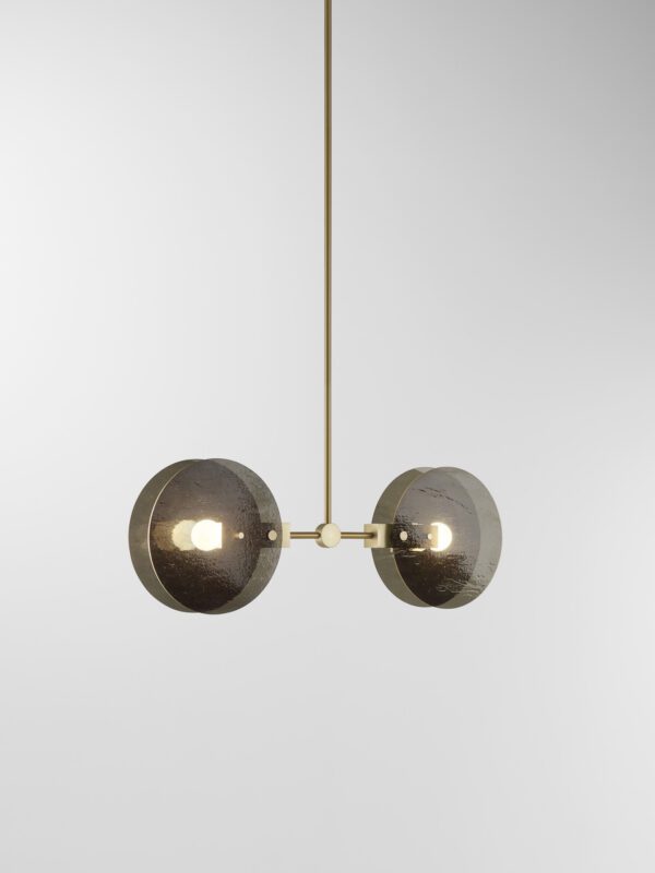 Nebulae Vertical Chandelier | 2 Shades - Champagne Anodised, Textured Black Glass