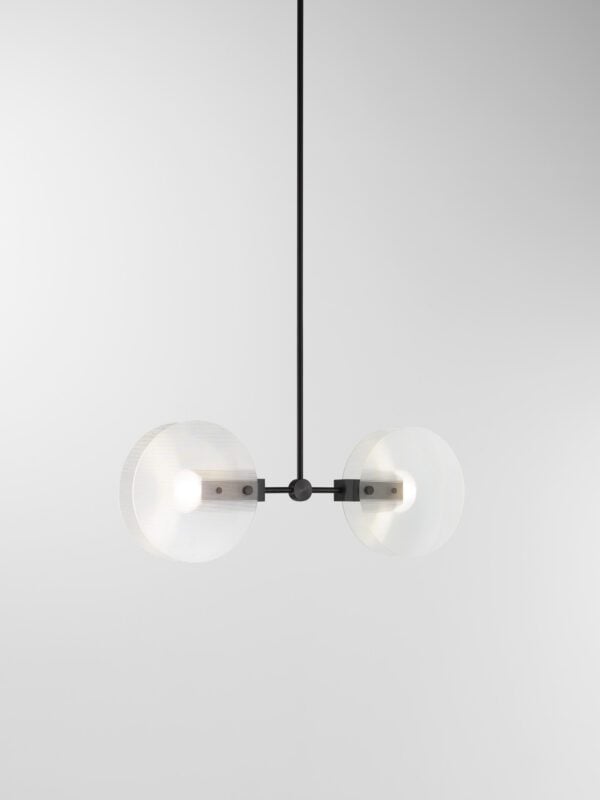 Nebulae Vertical Chandelier | 2 Shades - Black Anodised, Fluted Clear Glass