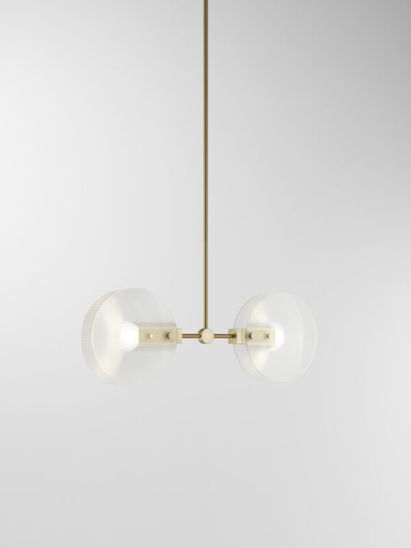 Nebulae Vertical Chandelier | 2 Shades - Champagne Anodised, Fluted Clear Glass