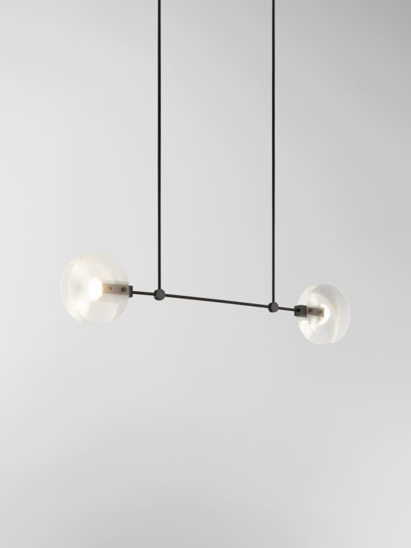 Nebulae Horizontal Chandelier | 2 Shades - Black Anodised, Fluted Clear Glass