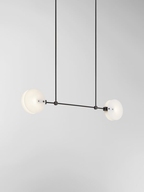 Nebulae Horizontal Chandelier | 2 Shades - Black Anodised, White Pearl Glass