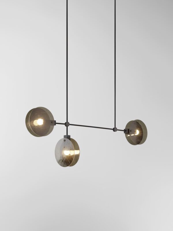 Nebulae Horizontal Chandelier | 3 Shades - Black Anodised, Textured Black Glass