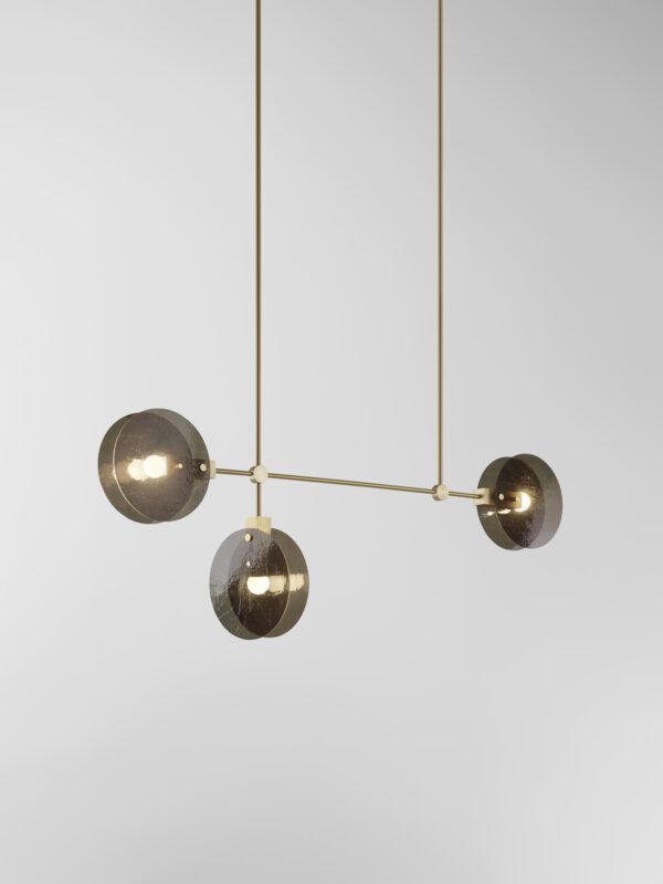 Nebulae Horizontal Chandelier | 3 Shades - Champagne Anodised, Textured Black Glass