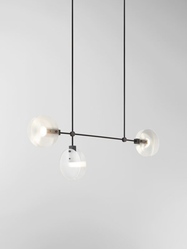 Nebulae Horizontal Chandelier | 3 Shades - Black Anodised, Fluted Clear Glass