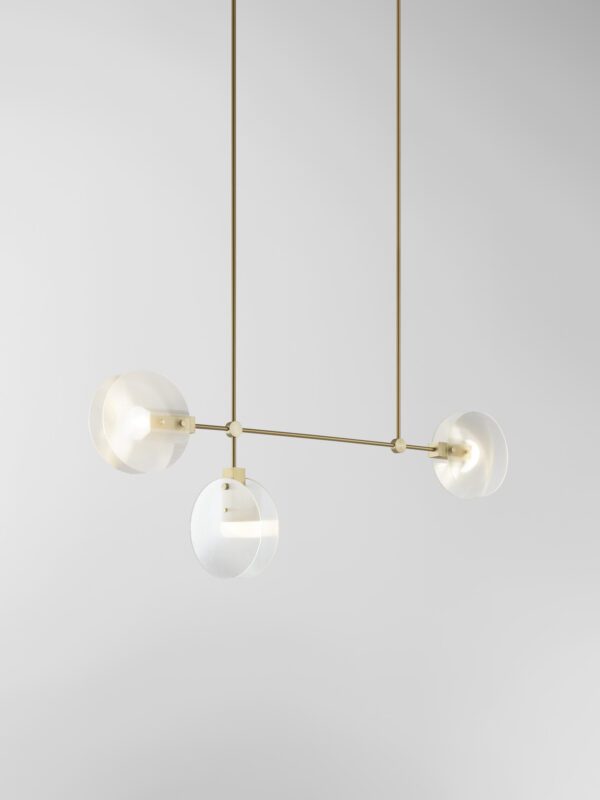 Nebulae Horizontal Chandelier | 3 Shades - Champagne Anodised, Fluted Clear Glass
