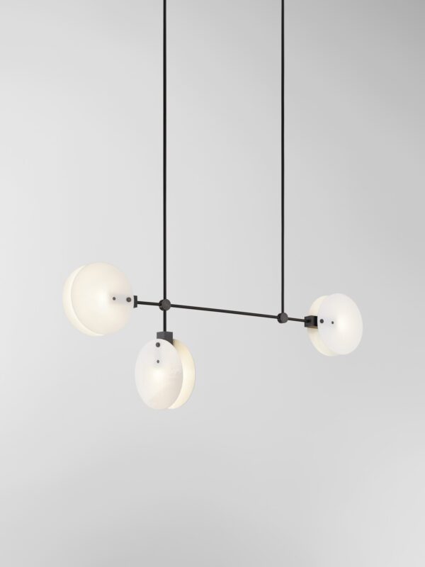 Nebulae Horizontal Chandelier | 3 Shades - Black Anodised, White Pearl Glass
