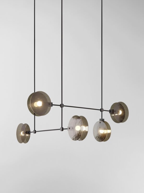 Nebulae Horizontal Chandelier | 5 Shades - Black Anodised, Textured Black Glass