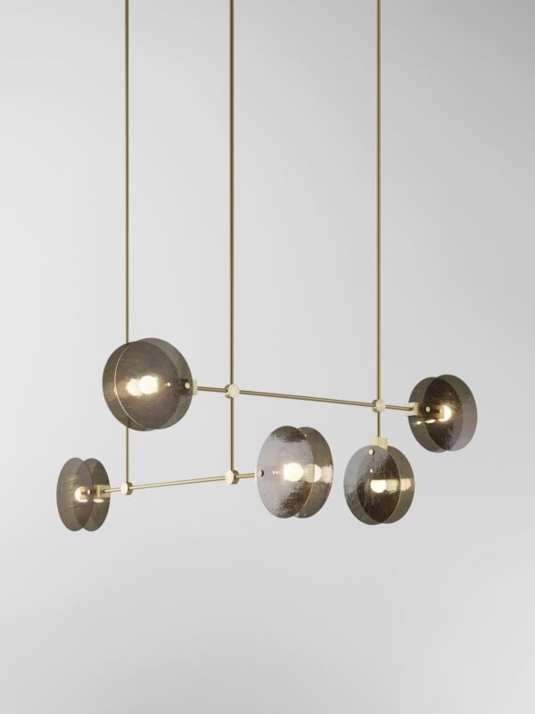 Nebulae Horizontal Chandelier | 5 Shades - Champagne Anodised, Textured Black Glass