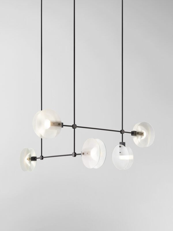 Nebulae Horizontal Chandelier | 5 Shades - Black Anodised, Fluted Clear Glass