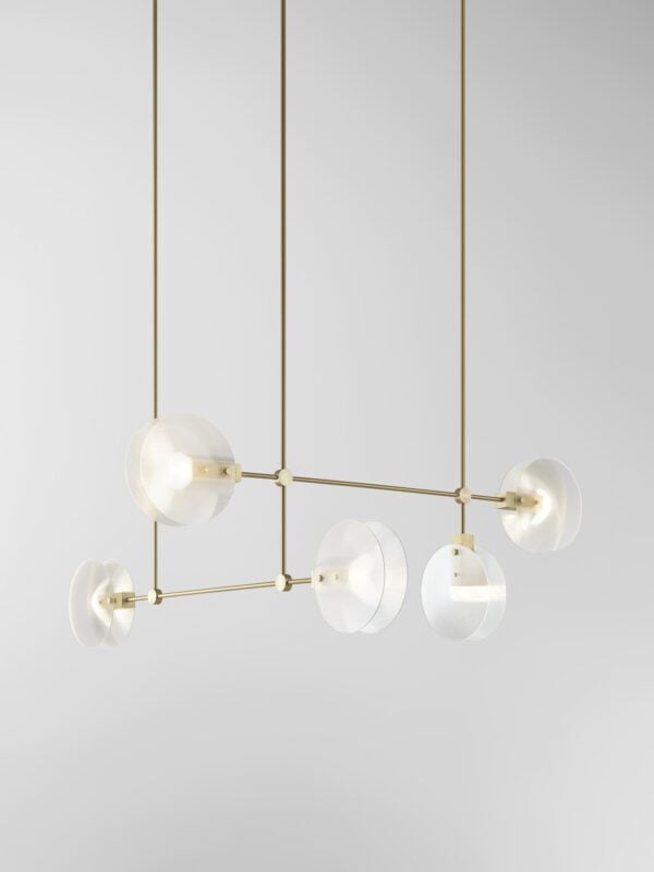 Nebulae Horizontal Chandelier | 5 Shades - Champagne Anodised, Fluted Clear Glass