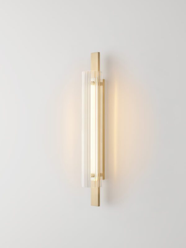 Volant Wall Light - Brushed Brass, Fluted Clear Glass