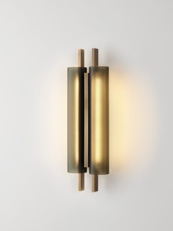 Volant Double Wall Light - Bronzed Brass, Frosted Black Glass