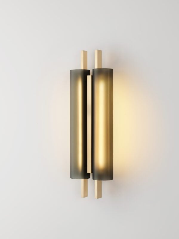 Volant Double Wall Light - Brushed Brass, Frosted Black Glass