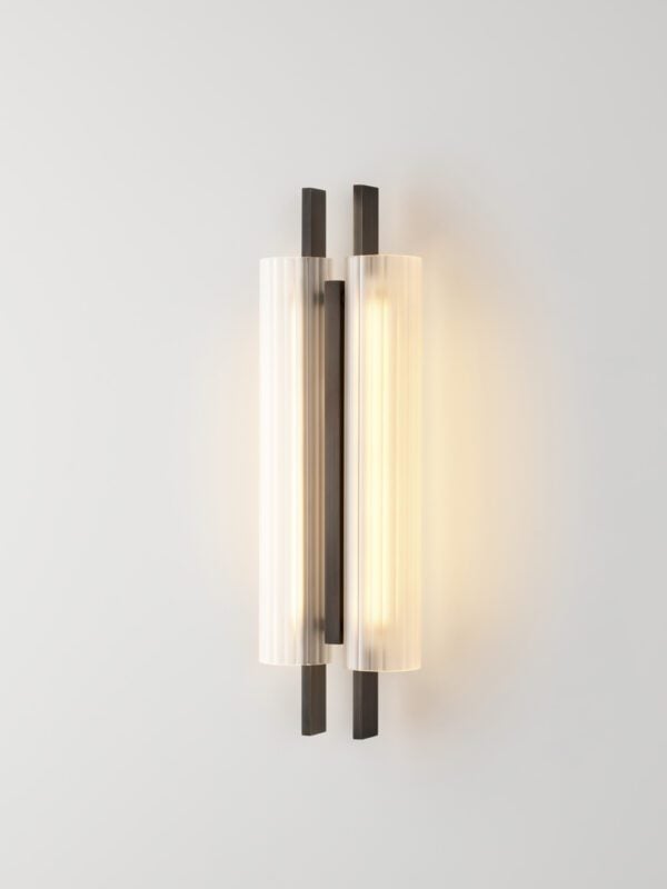 Volant Double Wall Light - Blackened Brass, Frosted Fluted Glass