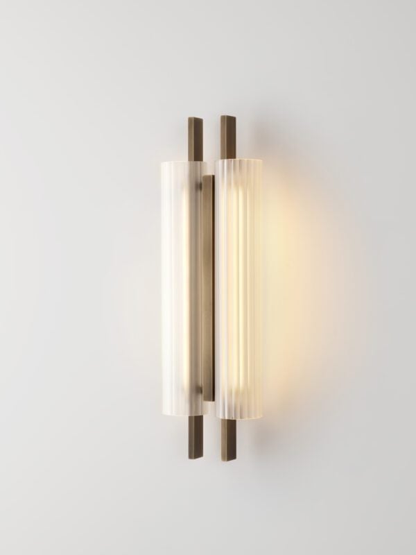 Volant Double Wall Light - Bronzed Brass, Frosted Fluted Glass
