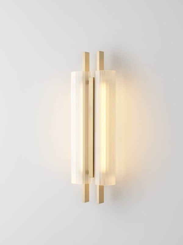 Volant Double Wall Light - Brushed Brass, Frosted Fluted Glass