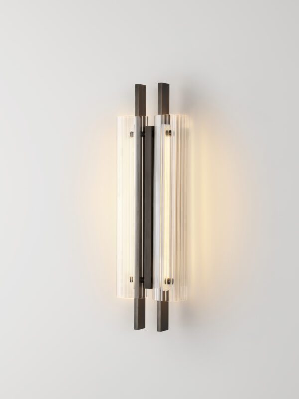 Volant Double Wall Light - Blackened Brass, Fluted Clear Glass