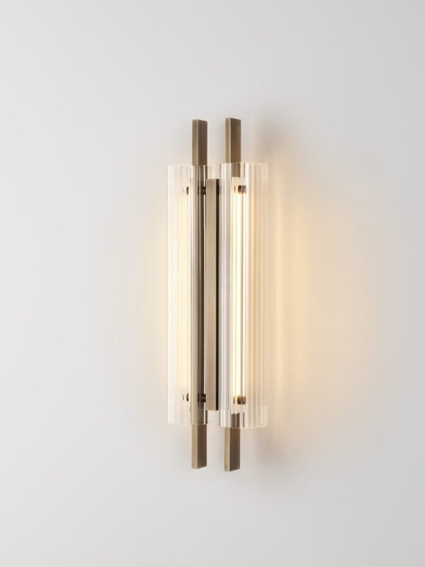 Volant Double Wall Light - Bronzed Brass, Fluted Clear Glass