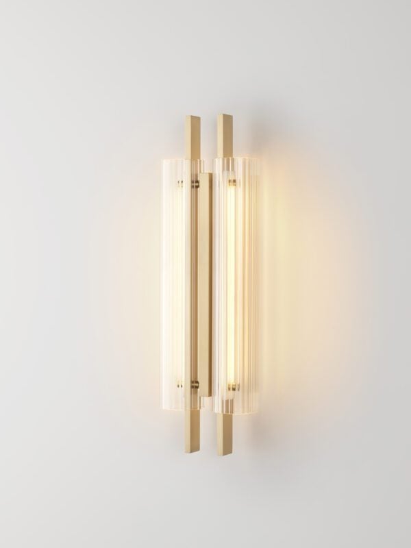 Volant Double Wall Light - Brushed Brass, Fluted Clear Glass