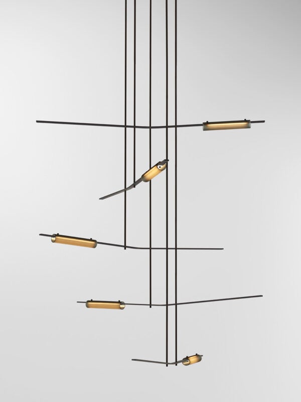 Volant 55 Chandelier - Blackened Brass, Frosted Black Glass