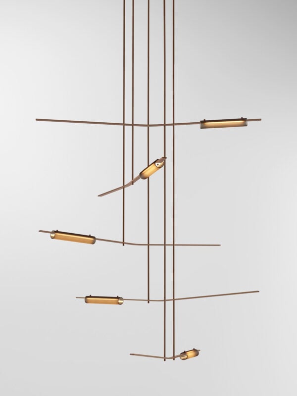 Volant 55 Chandelier - Bronzed Brass, Frosted Black Glass