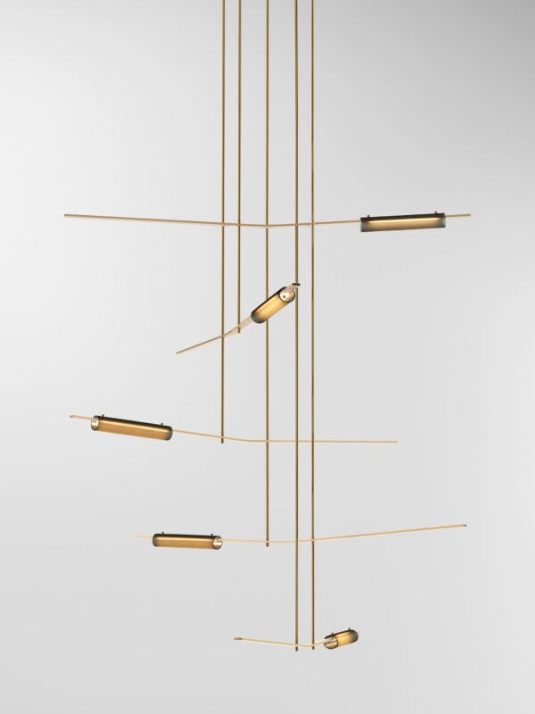 Volant 55 Chandelier - Brushed Brass, Frosted Black Glass