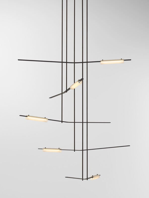 Volant 55 Chandelier - Blackened Brass, Frosted Fluted Glass
