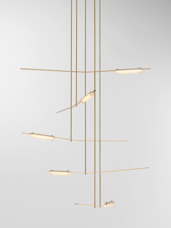 Volant 55 Chandelier - Brushed Brass, Frosted Fluted Glass