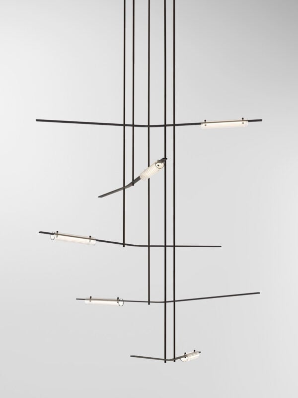 Volant 55 Chandelier - Blackened Brass, Fluted Clear Glass
