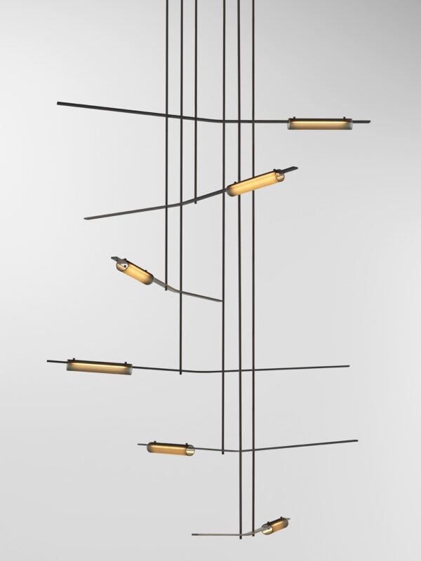 Volant 66 Chandelier - Blackened Brass, Frosted Black Glass