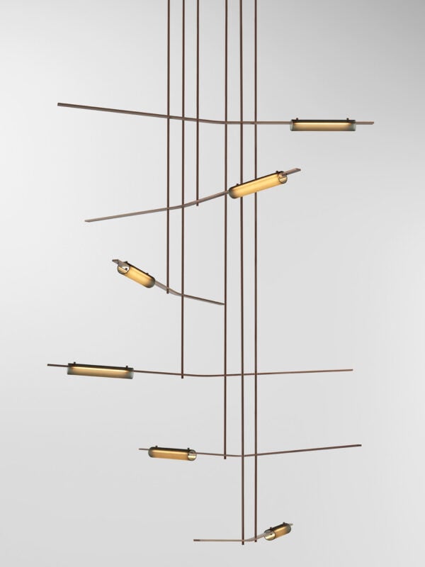 Volant 66 Chandelier - Bronzed Brass, Frosted Black Glass