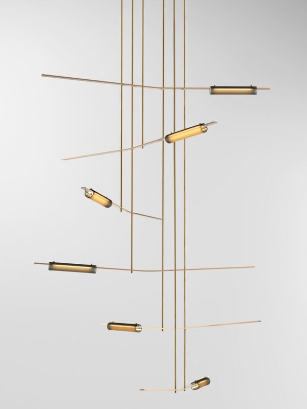 Volant 66 Chandelier - Brushed Brass, Frosted Black Glass