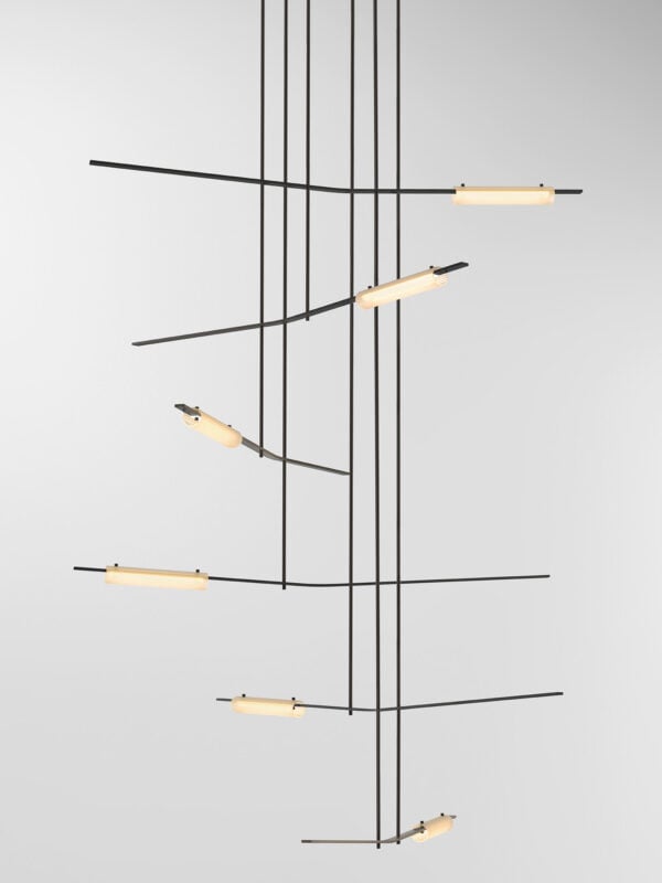 Volant 66 Chandelier - Blackened Brass, Frosted Fluted Glass