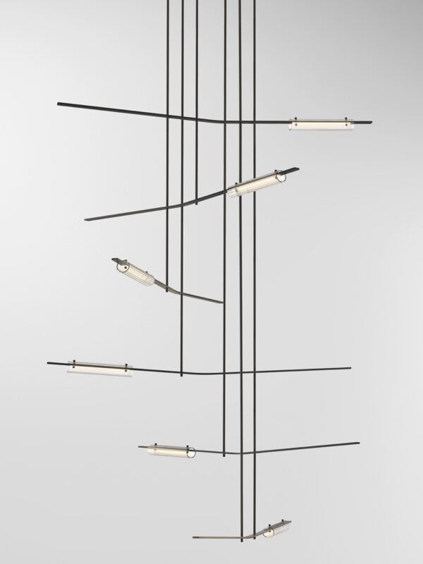 Volant 66 Chandelier - Blackened Brass, Fluted Clear Glass